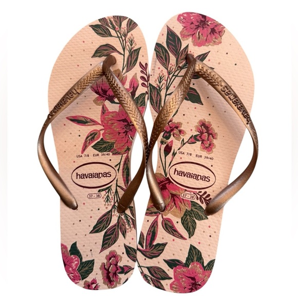 Havaiana’s slim organic women’s rose gold flip flops excellent condition sz 7-8 - Picture 2 of 3